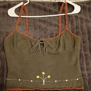 No Boundaries Olive Green Camisole with Floral Detail